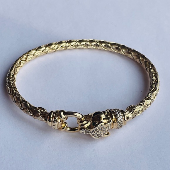 Made in Italy Emerald Eyed Woven Bangle Bracelet Genuine 18k Gold over Solid925 - Picture 15 of 16